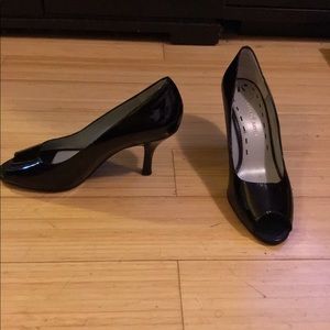 Simple black leather heels